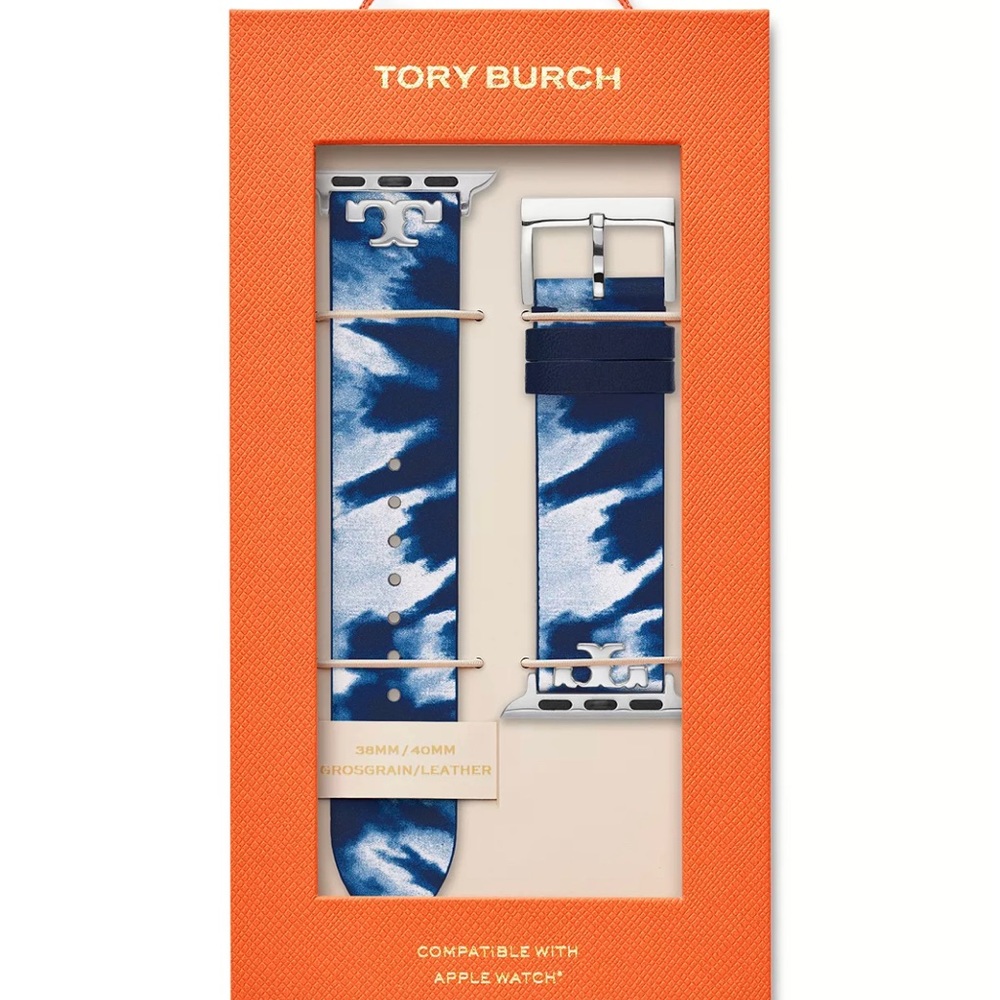 •Tory Burch Blue Tie Dye Apple Watch Leather Band 38mm/40mm•
